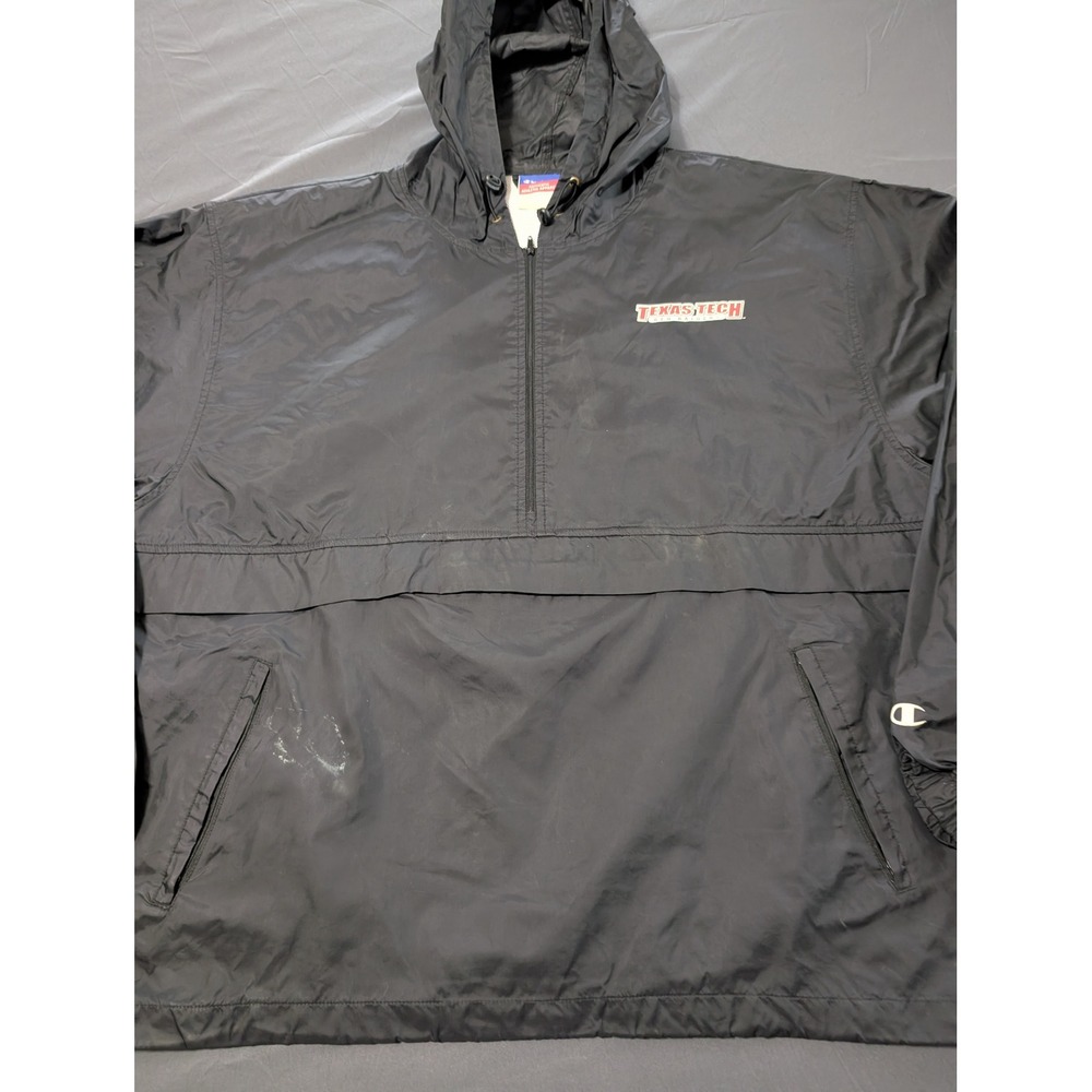 Champion Texas Tech Red Raiders Windbreaker Jacket Mens XL Black Half Zip Hooded